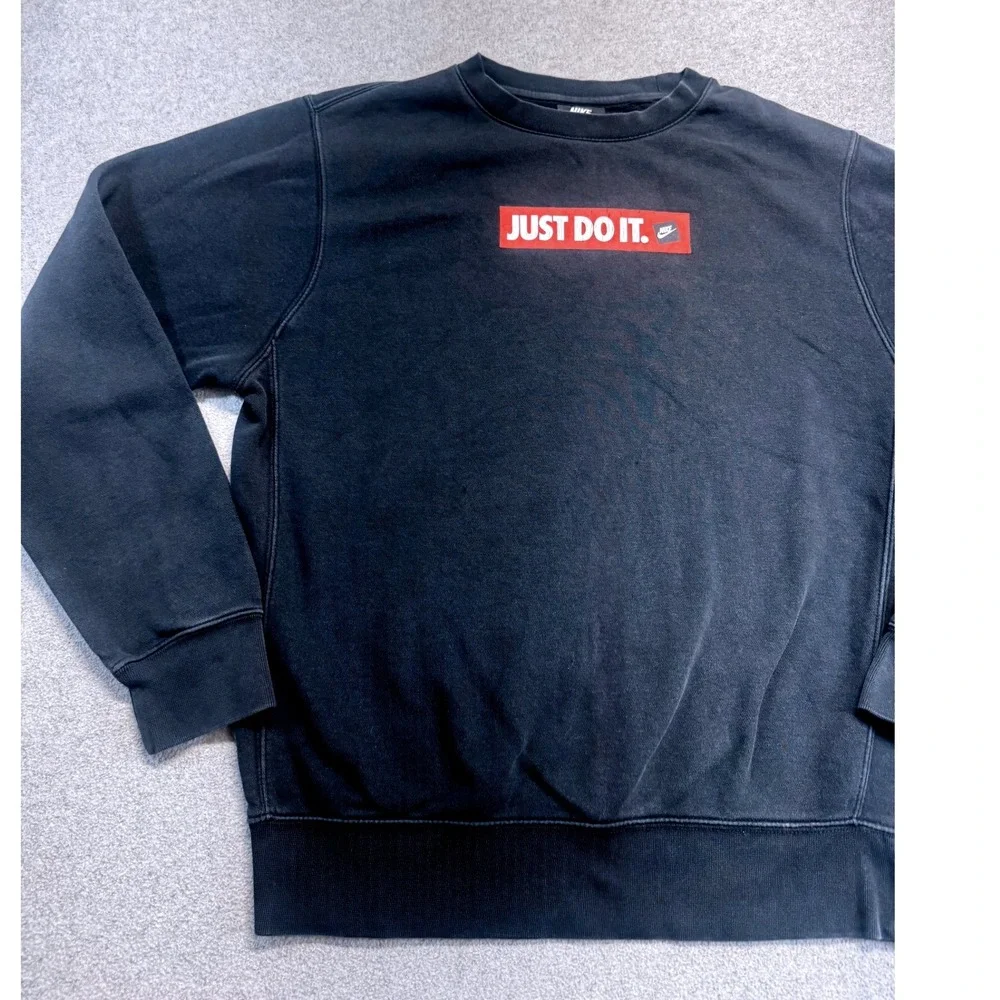 Nike Sweatshirt Womens Small Black Just Do It Box Logo‎ Crewneck Fleece Pullover